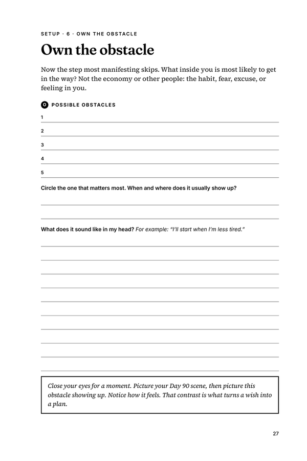 Printable setup page: Own the obstacle
